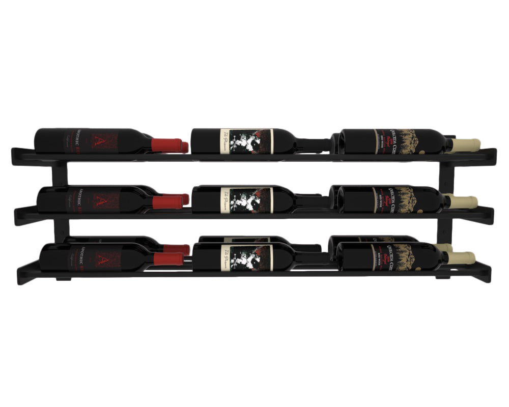 Wine Wall Three Row 3 Column in 18 Bottles (Double Deep) Matte Black/Matte Black