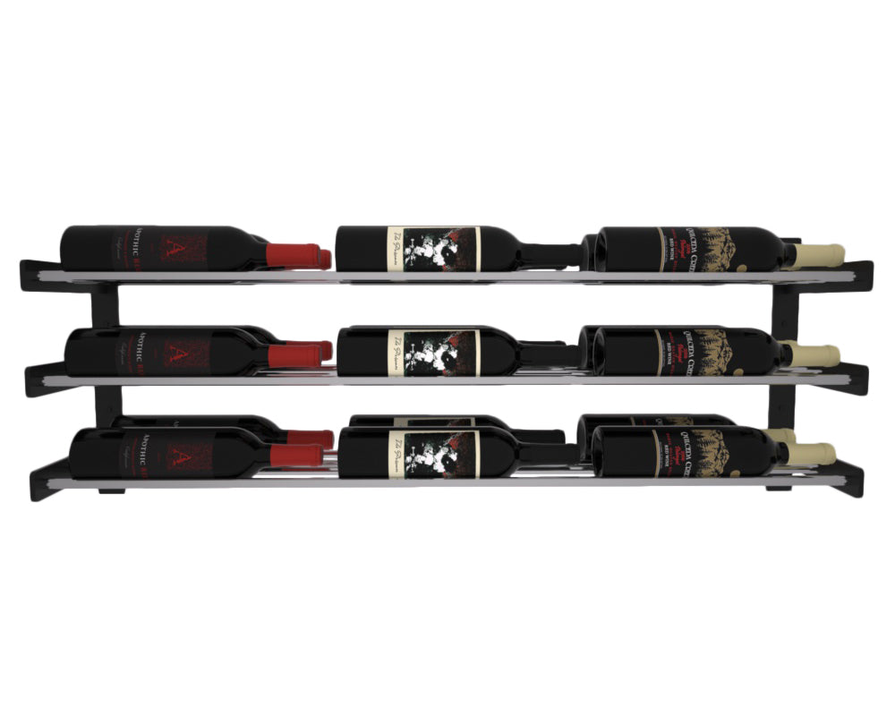Wine Wall Three Row 3 Column in 18 Bottles (Double Deep) Matte Black/Chrome