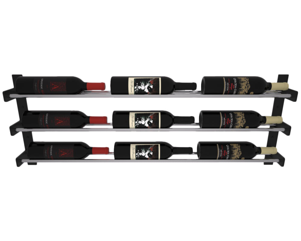 Wine Wall Three Row 3 Column in 9 Bottles (Single Deep) Matte Black/Chrome
