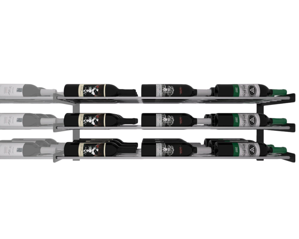 Wine Wall Three Row (Extension Kit) in 27 Bottles (Triple Deep) Matte Black/Chrome Chrome