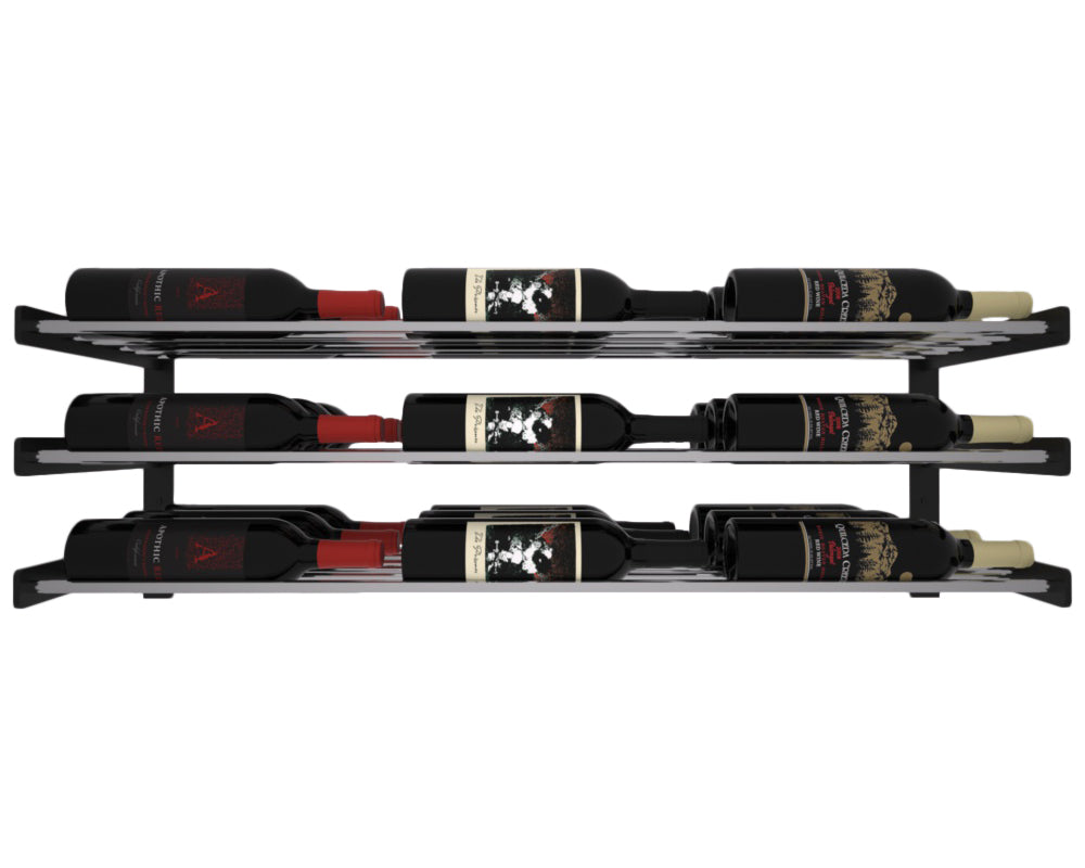 Wine Wall Three Row 3 Column in 27 Bottles (Triple Deep) Matte Black/Chrome