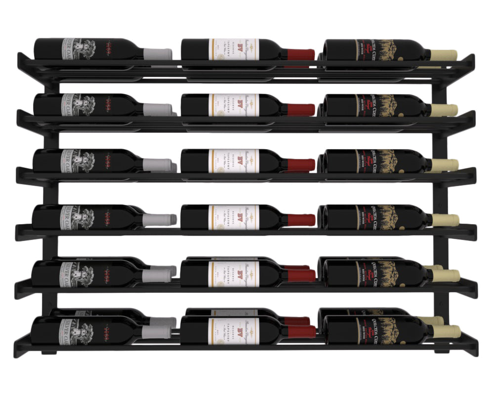 Wine Wall Six Row 3 Column in 36 Bottles (Double Deep) Matte Black/Matte Black