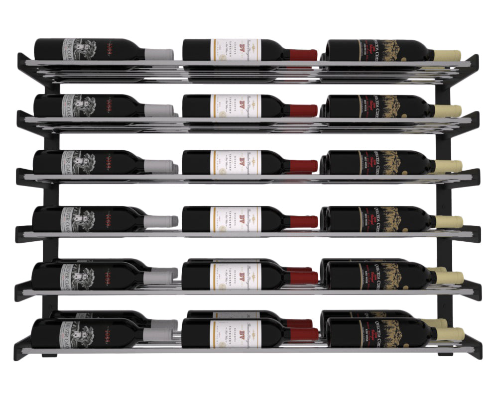 Wine Wall Six Row 3 Column in 36 Bottles (Double Deep) Matte Black/Chrome