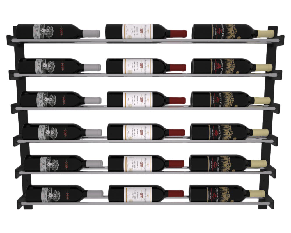 Wine Wall Six Row 3 Column in 18 Bottles (Single Deep) Matte Black/Chrome