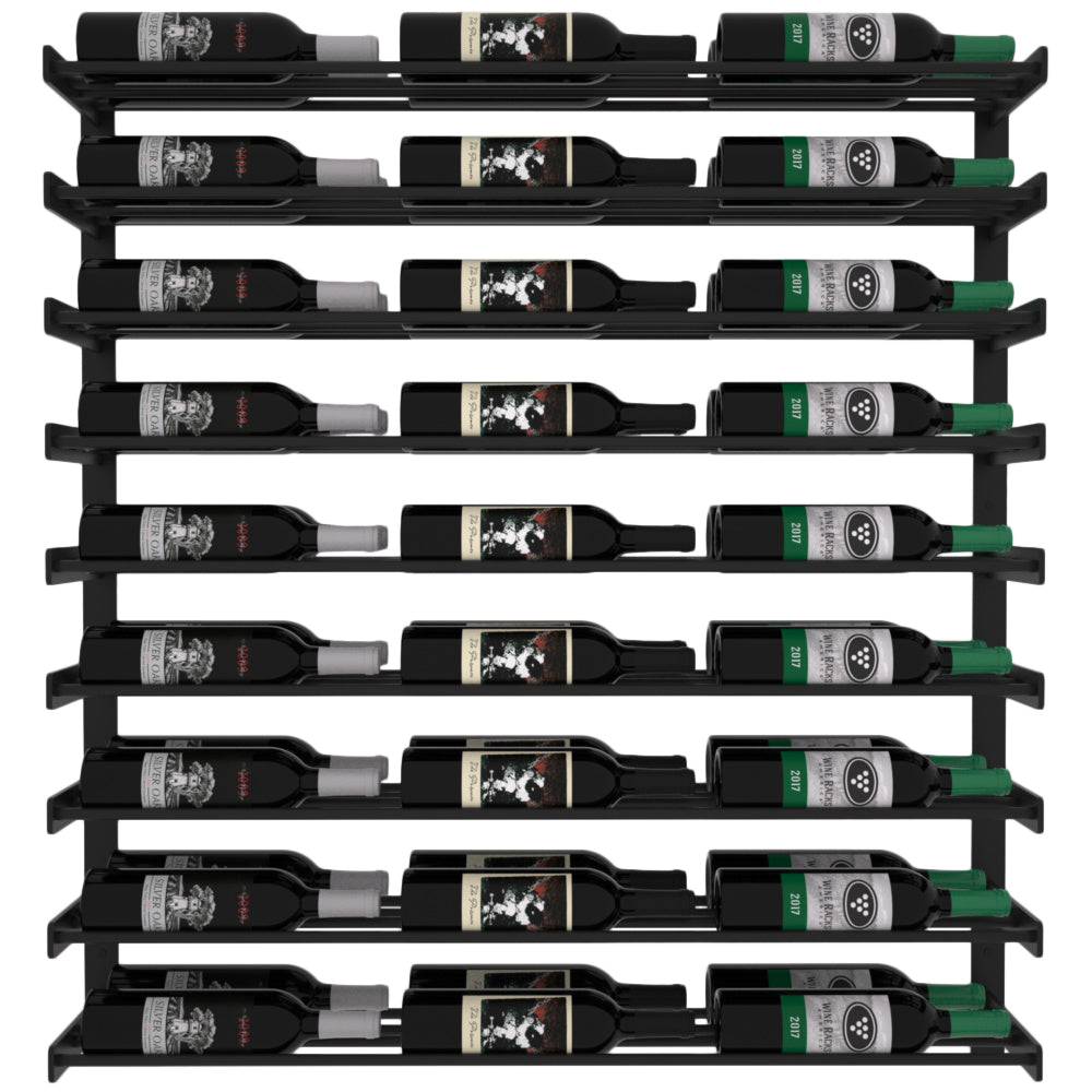 Wine Wall Nine Row 3 Column in 54 Bottles (Double Deep) Matte Black/Matte Black