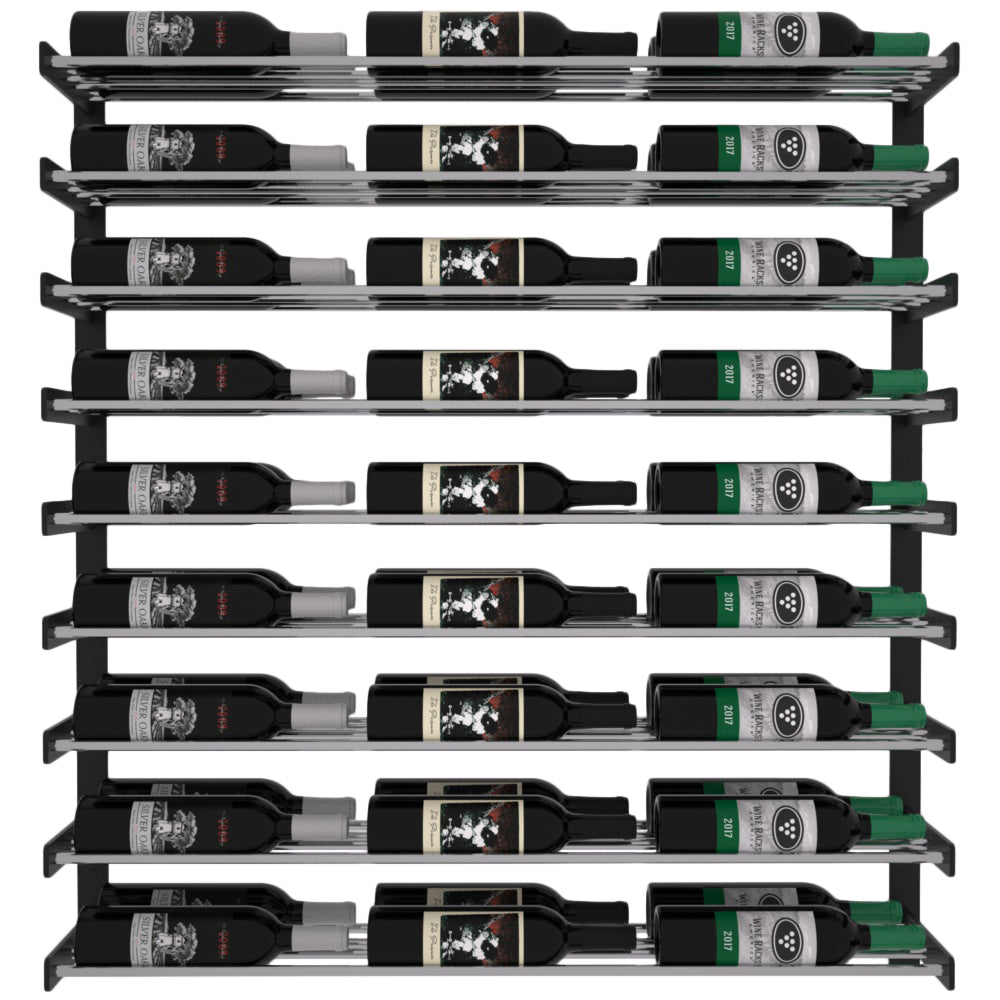Wine Wall Nine Row 3 Column in 54 Bottles (Double Deep) Matte Black/Chrome