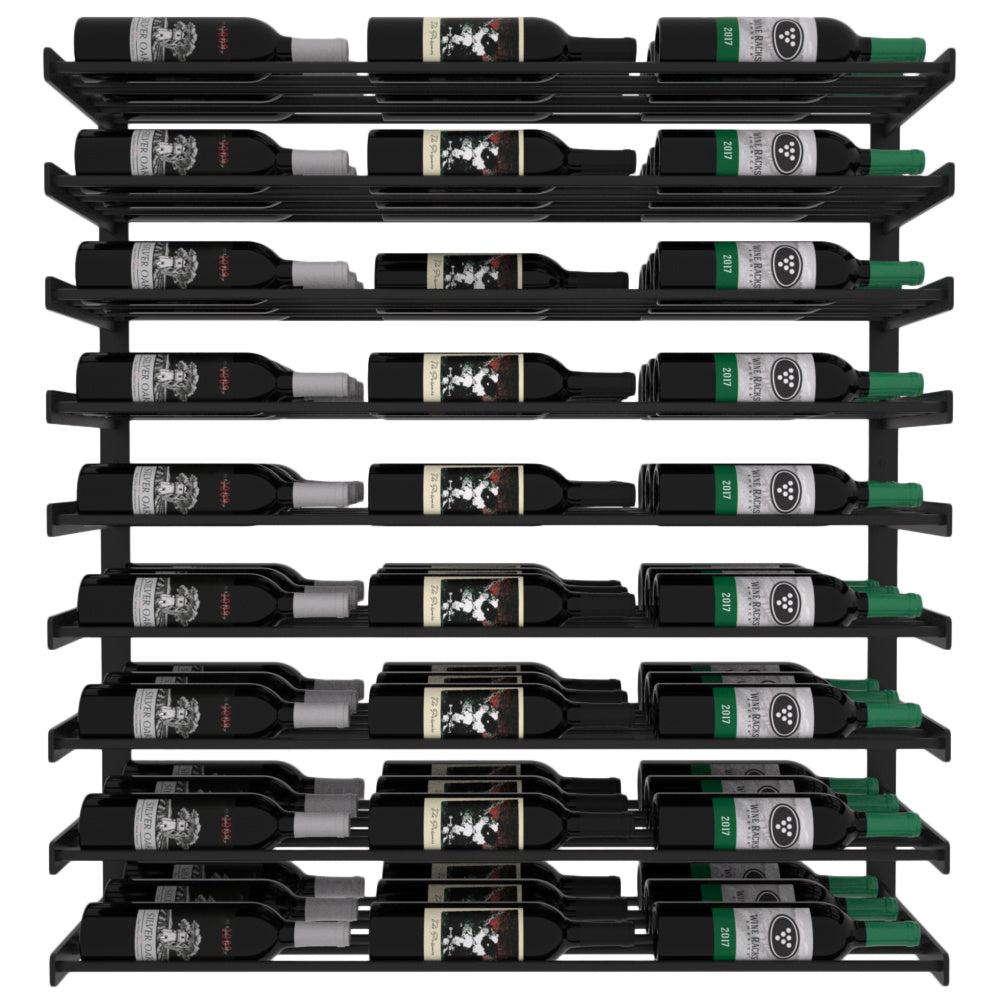 Wine Wall Nine Row 3 Column in 81 Bottles (Triple Deep) Matte Black/Matte Black
