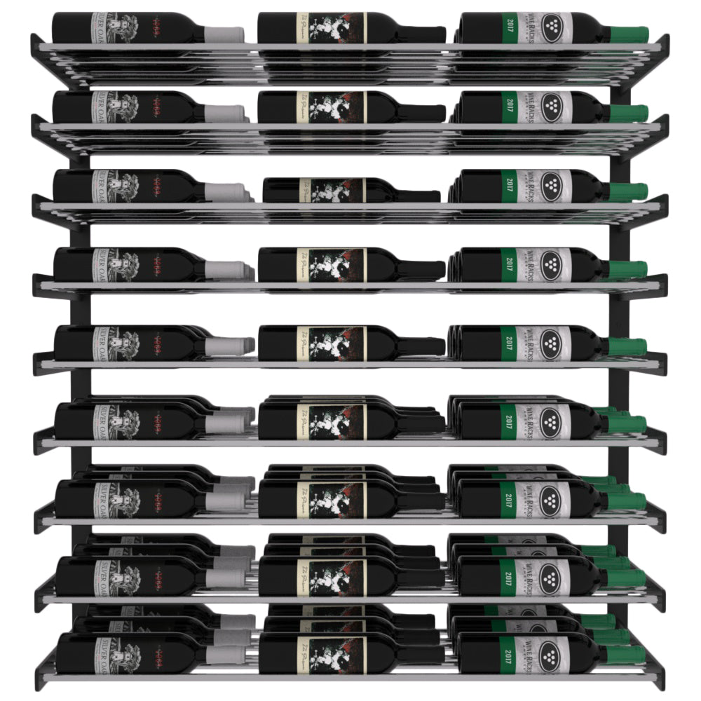 Wine Wall Nine Row 3 Column in 81 Bottles (Triple Deep) Matte Black/Chrome